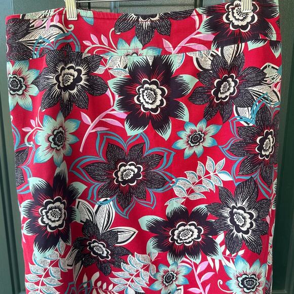 Talbots Red Floral Cotton Skirt 14W Stretch Waist Summer Resort Preppy - Picture 1 of 7